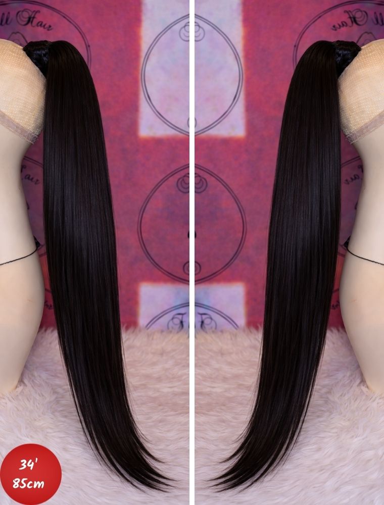 Human Hair Ponytail – Wrap-Around Method, Inner Comb and Velcro Finish Strap.