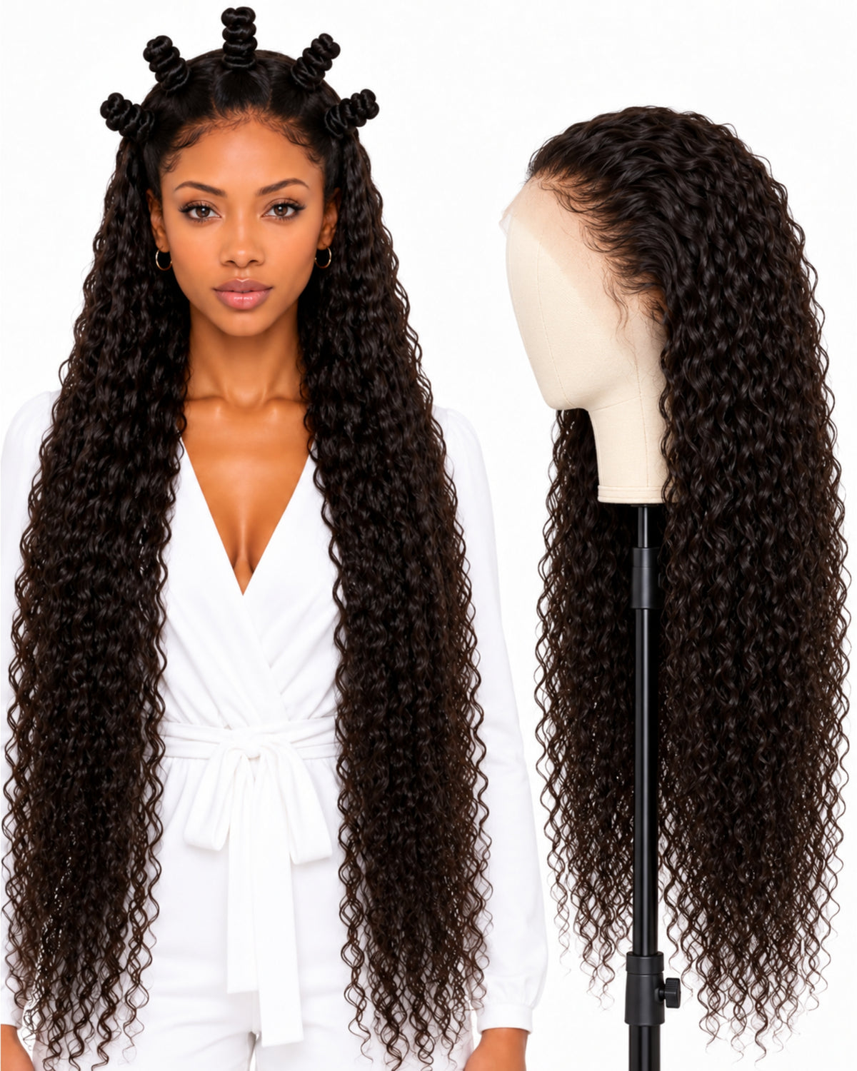 Natural brown curly full lace human hair wig, 90 cm