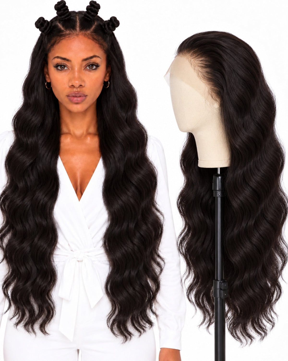 Natural brown wavy full lace human hair wig, 90 cm