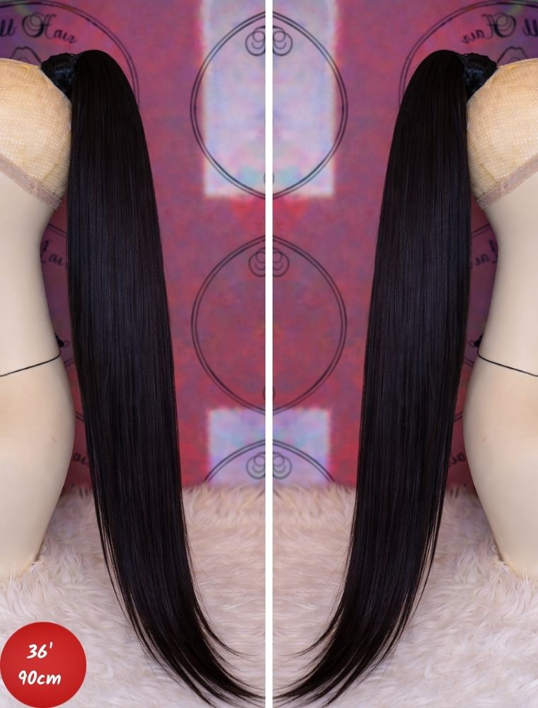 Human Hair Ponytail – Wrap-Around Method, Inner Comb and Velcro Finish Strap.