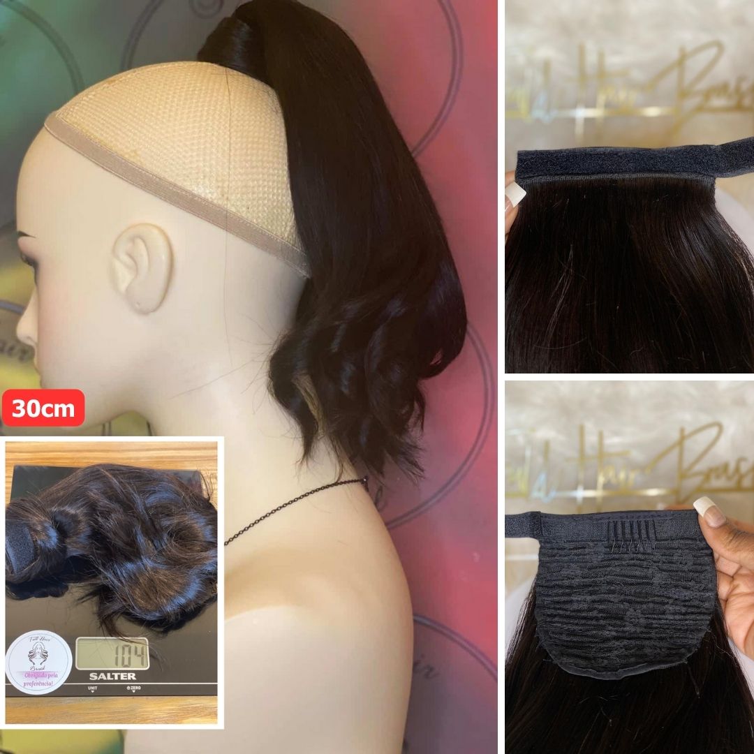 Human Hair Ponytail – Wrap-Around Method, Inner Comb and Velcro Finish Strap.