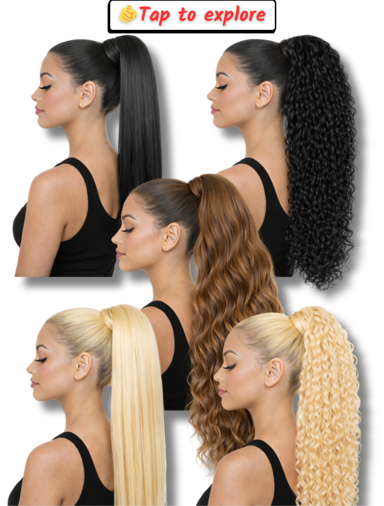Human Hair Ponytail – Wrap-Around Method, Inner Comb and Velcro Finish Strap.