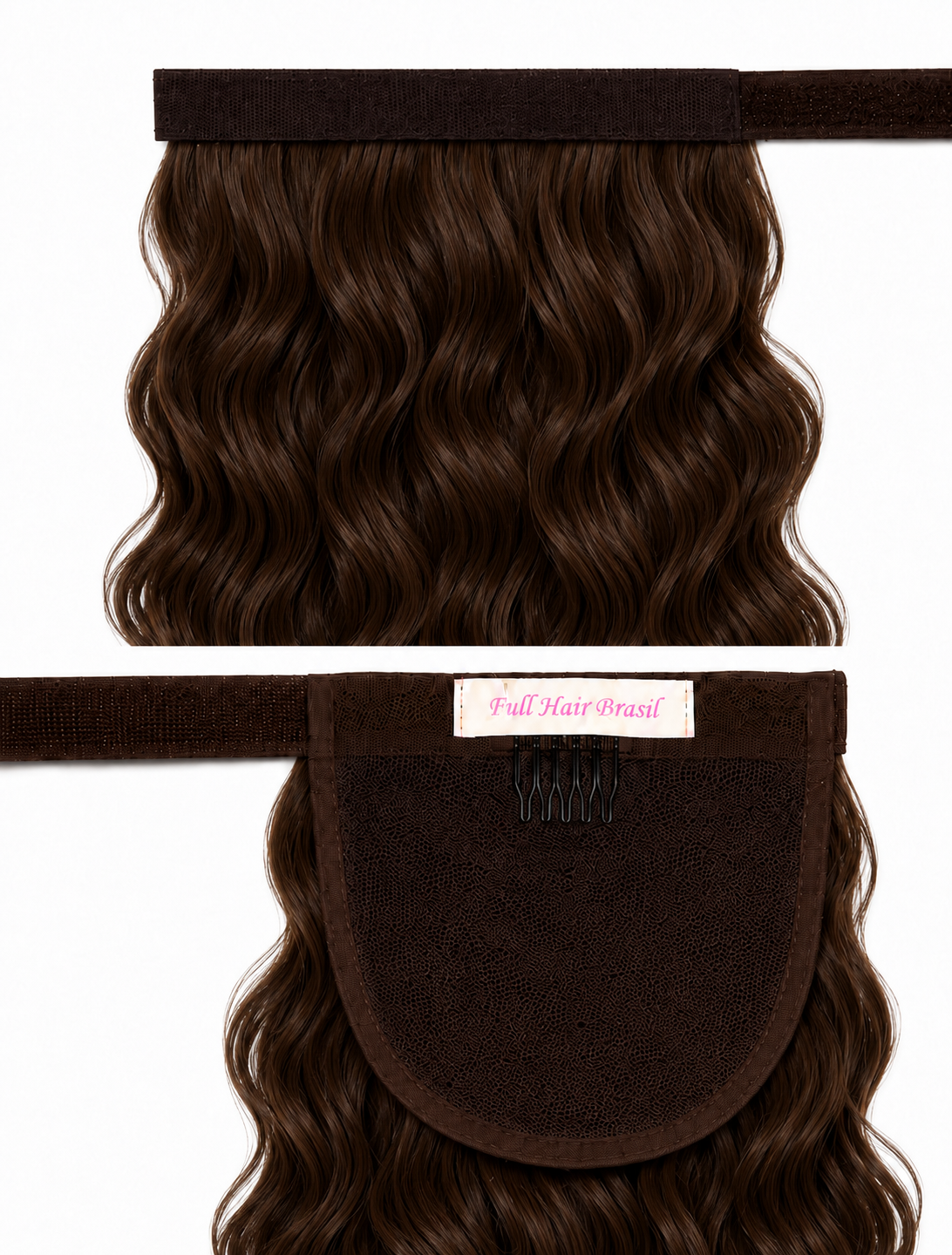 Human Hair Ponytail – Wrap-Around Method, Inner Comb and Velcro Finish Strap.