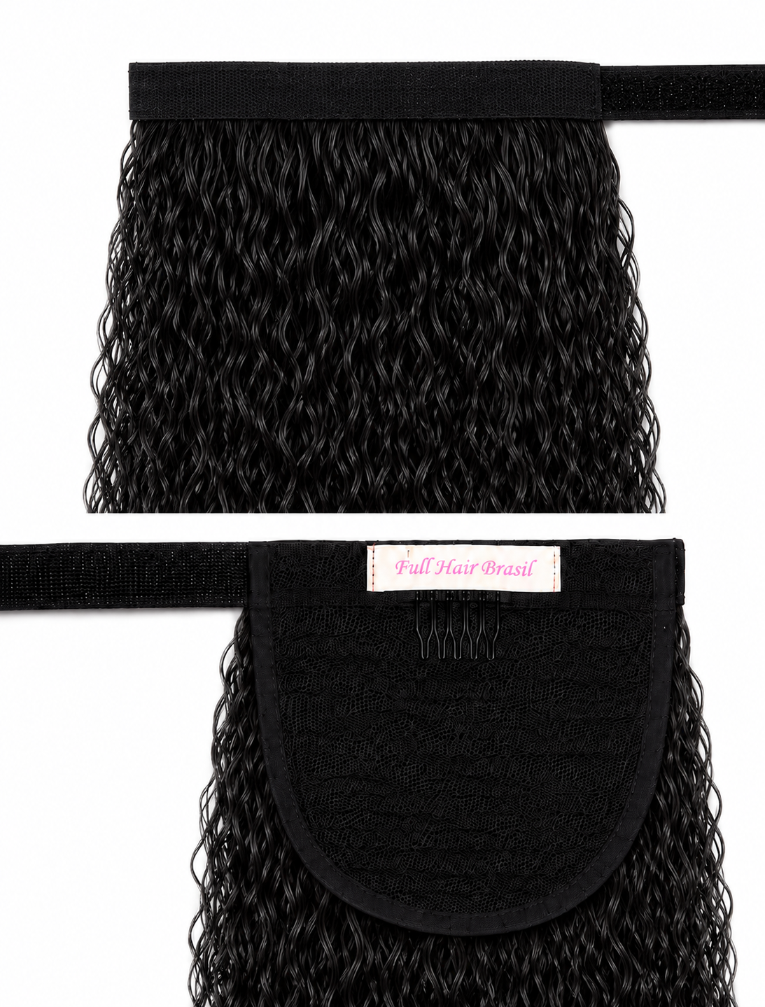 Human Hair Ponytail – Wrap-Around Method, Inner Comb and Velcro Finish Strap.