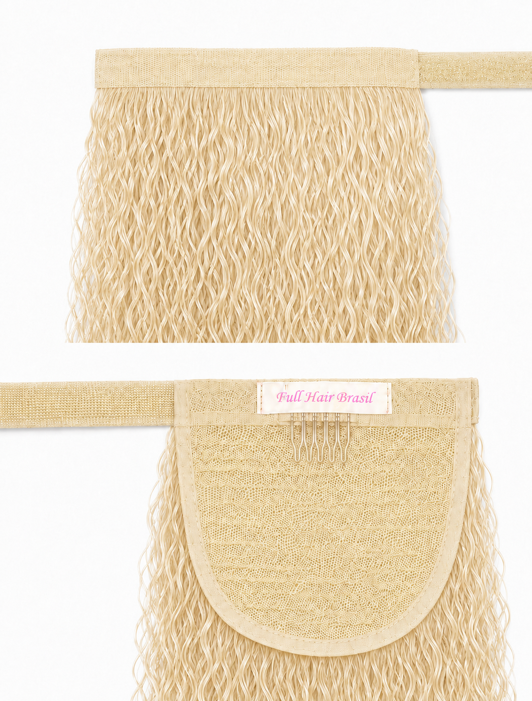Human Hair Ponytail – Wrap-Around Method, Inner Comb and Velcro Finish Strap.