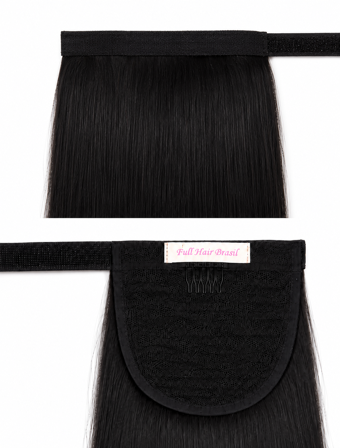Human Hair Ponytail – Wrap-Around Method, Inner Comb and Velcro Finish Strap.