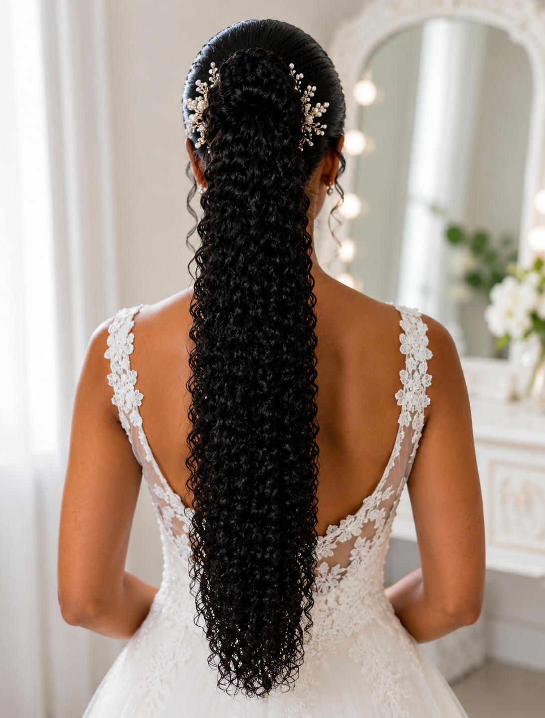 Human Hair Ponytail – Wrap-Around Method, Inner Comb and Velcro Finish Strap.