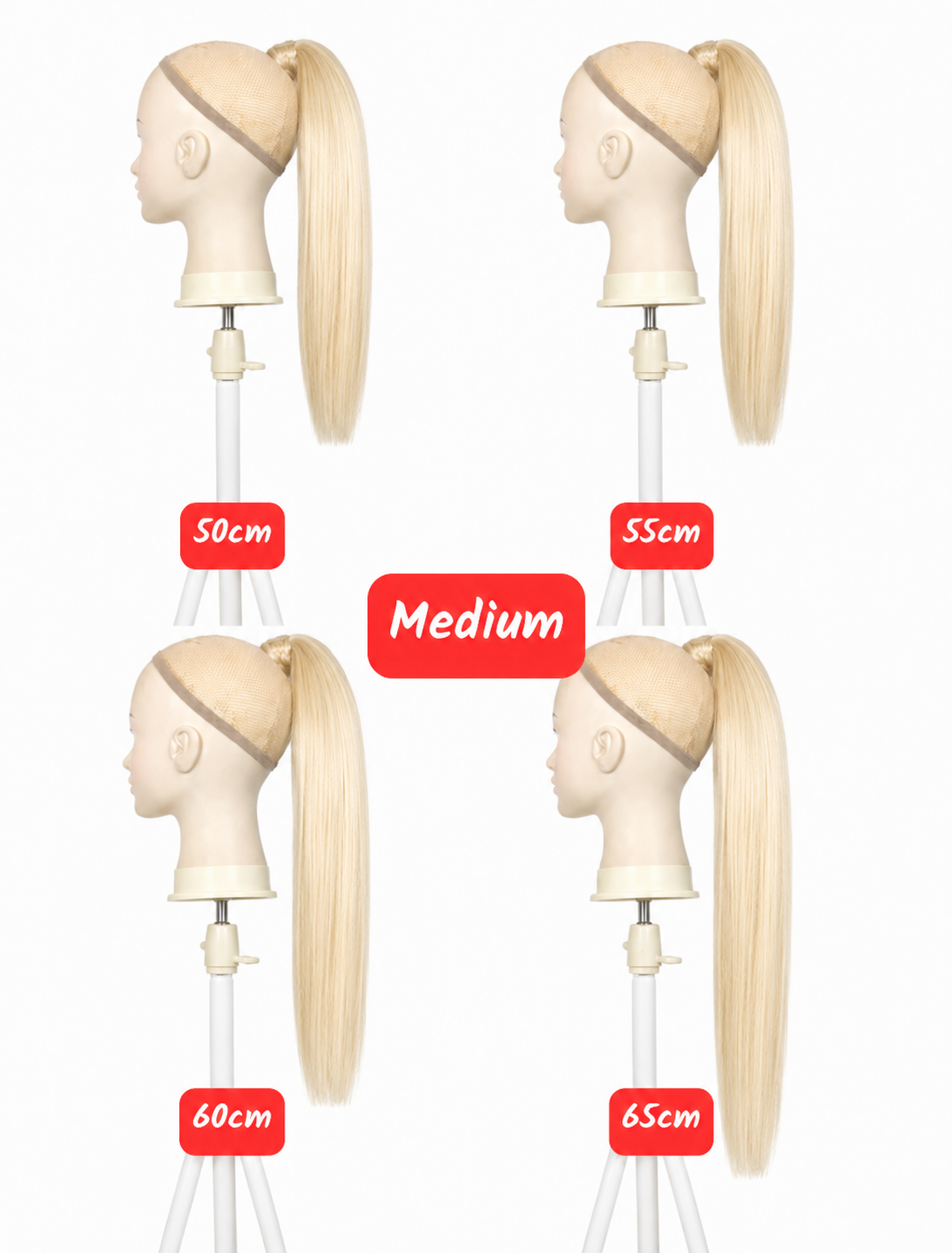 Human Hair Ponytail – Wrap-Around Method, Inner Comb and Velcro Finish Strap.