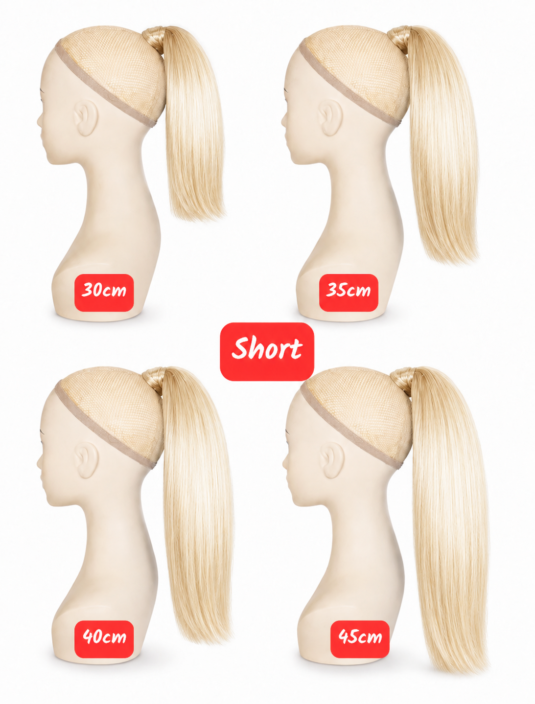 Human Hair Ponytail – Wrap-Around Method, Inner Comb and Velcro Finish Strap.