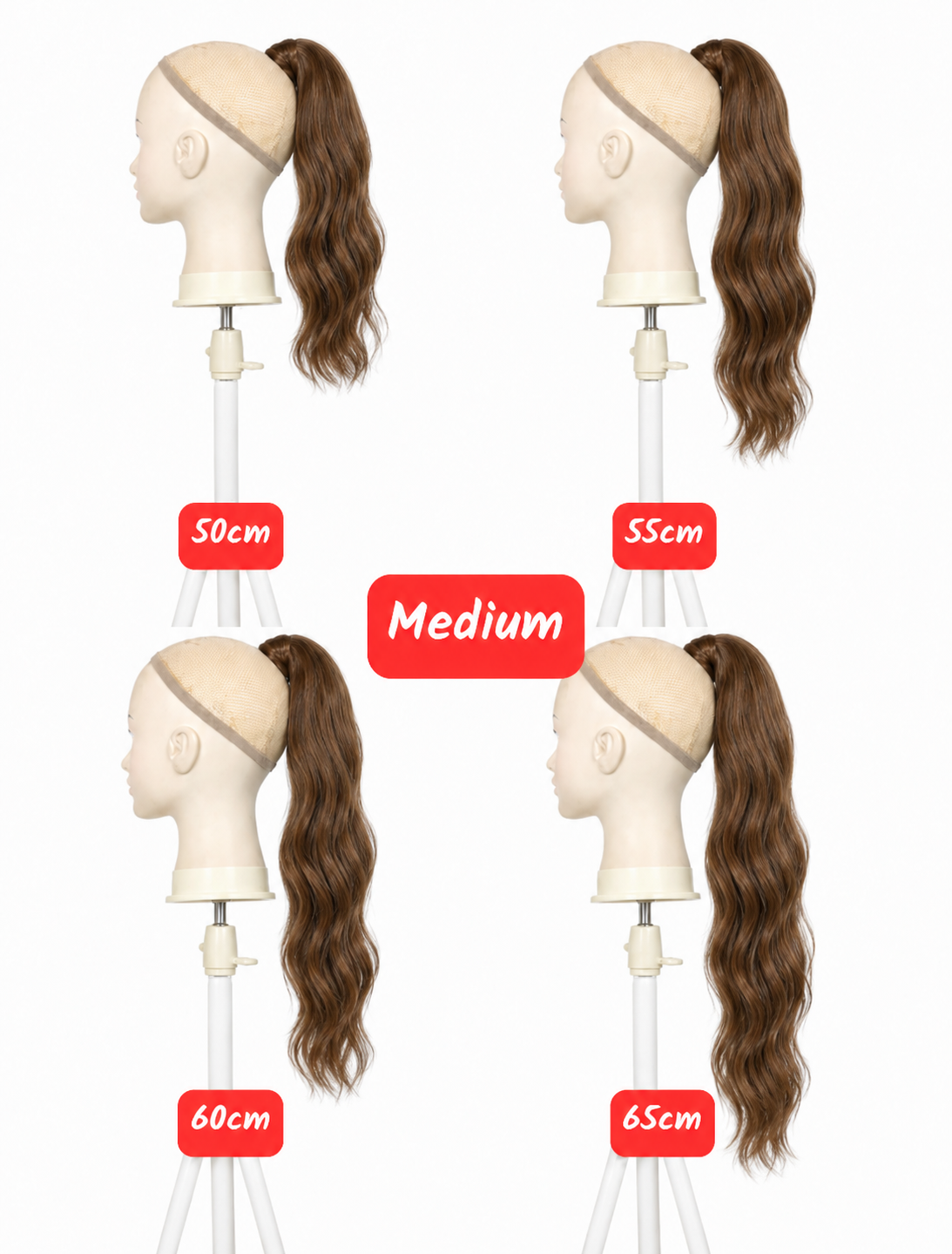 Human Hair Ponytail – Wrap-Around Method, Inner Comb and Velcro Finish Strap.