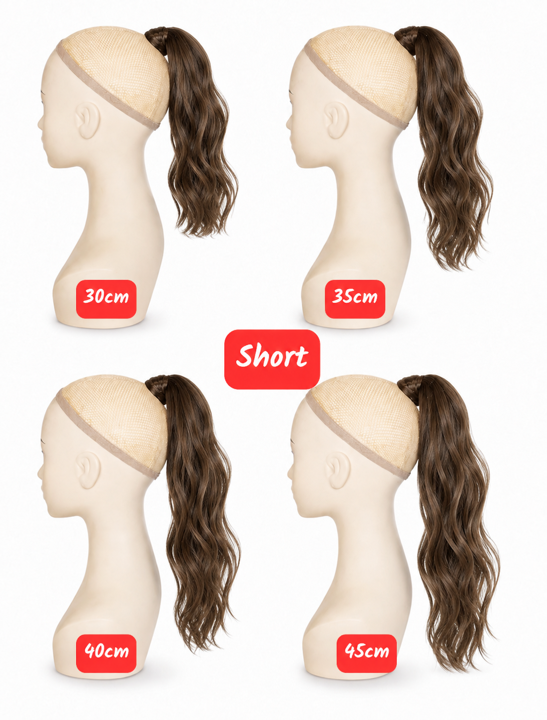 Human Hair Ponytail – Wrap-Around Method, Inner Comb and Velcro Finish Strap.