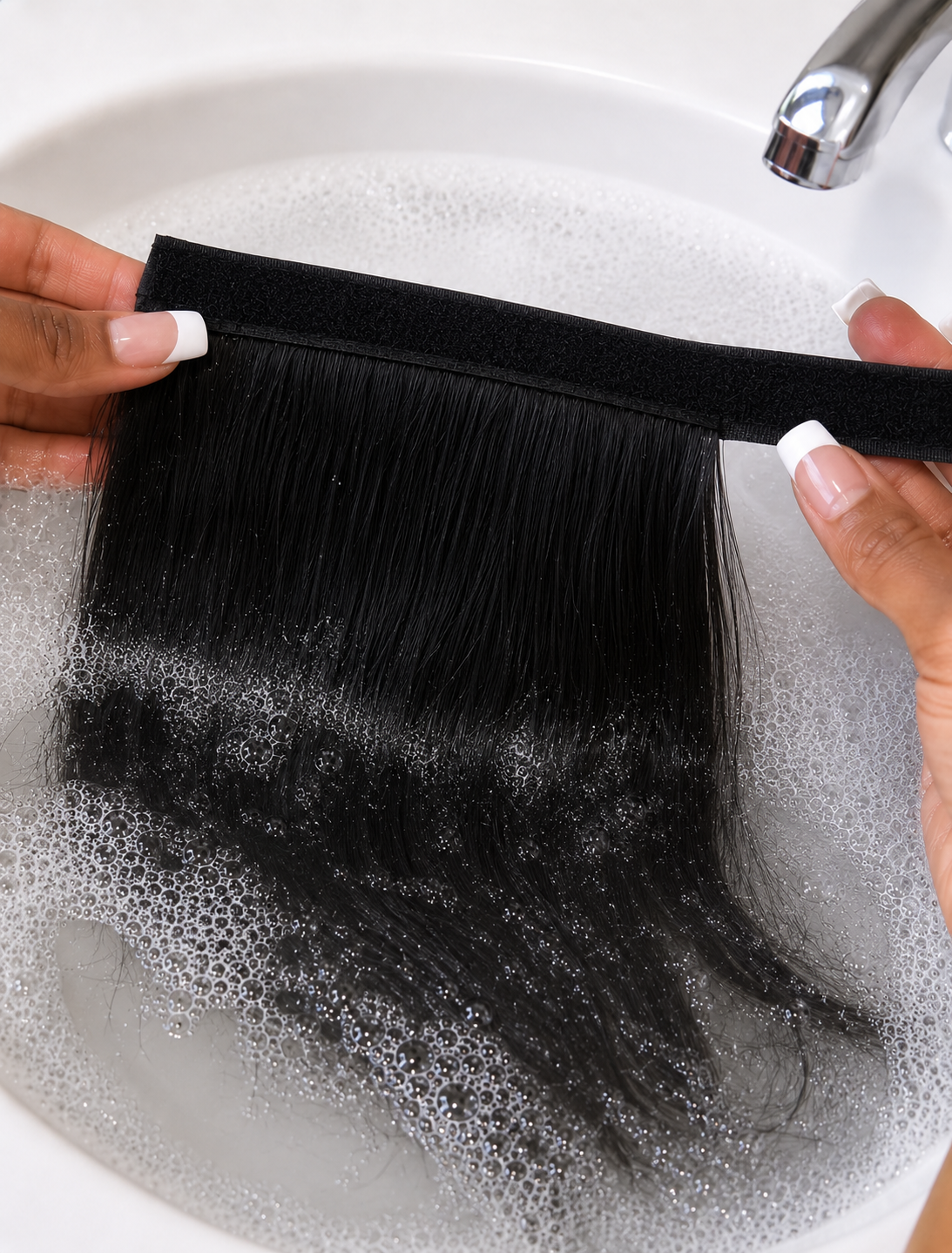Human Hair Ponytail – Wrap-Around Method, Inner Comb and Velcro Finish Strap.