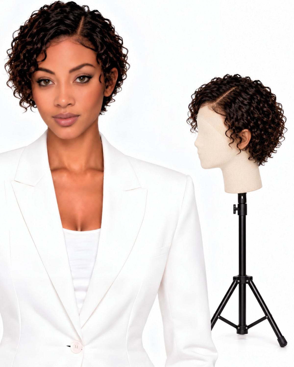 Natural brown curly HD human hair lace wig — 10 cm
