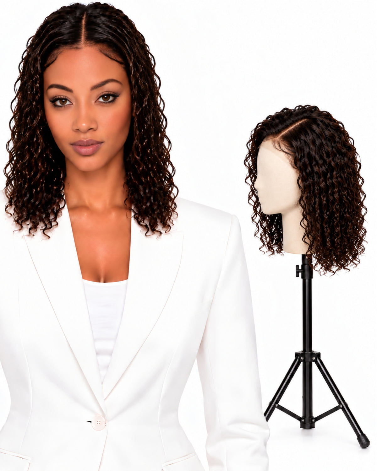 Natural brown curly HD human hair lace wig — 30 cm