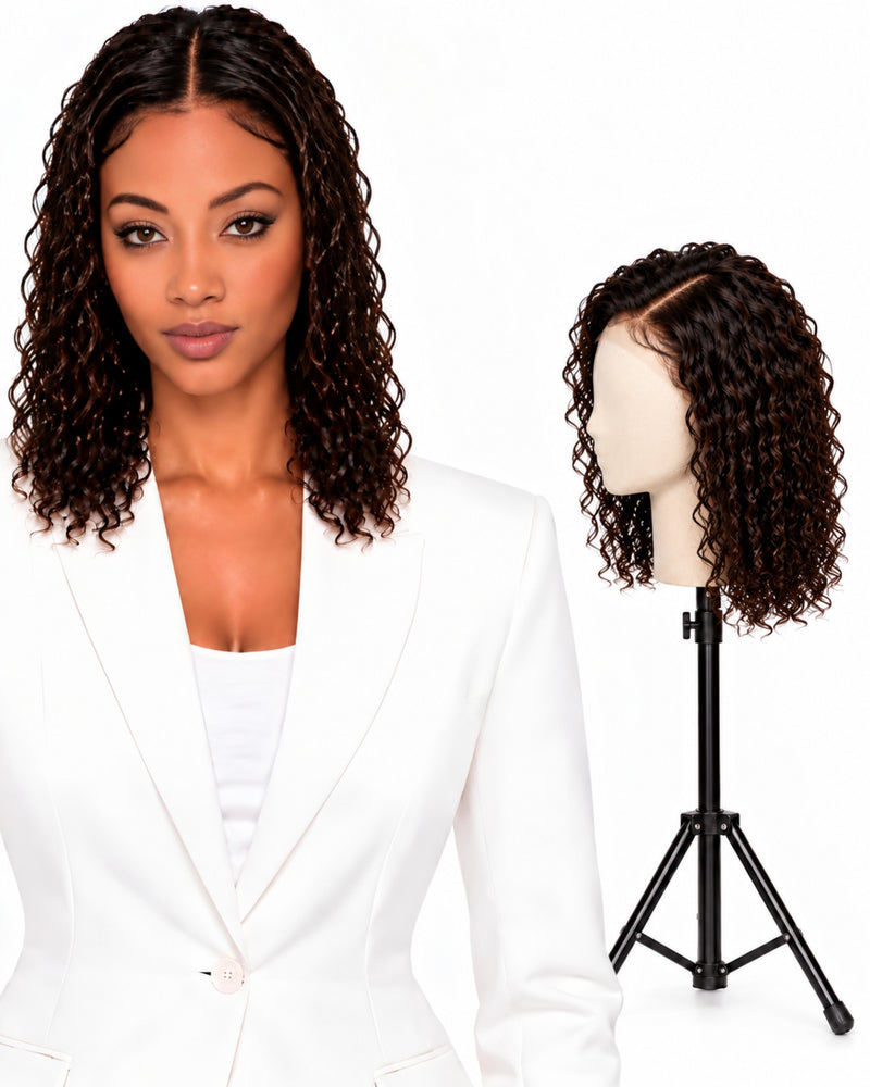 Natural Brown Curly HD Lace Human Hair Wig — 30 cm / Natural