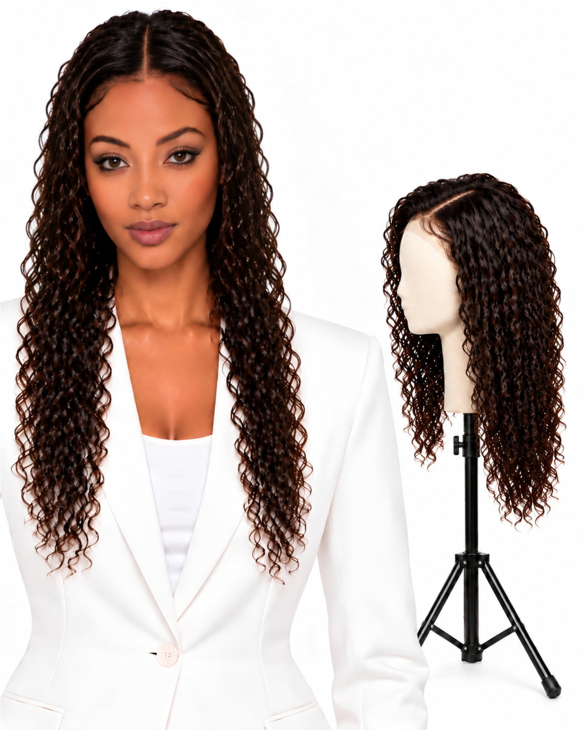 Natural brown curly HD human hair lace wig — 60 cm