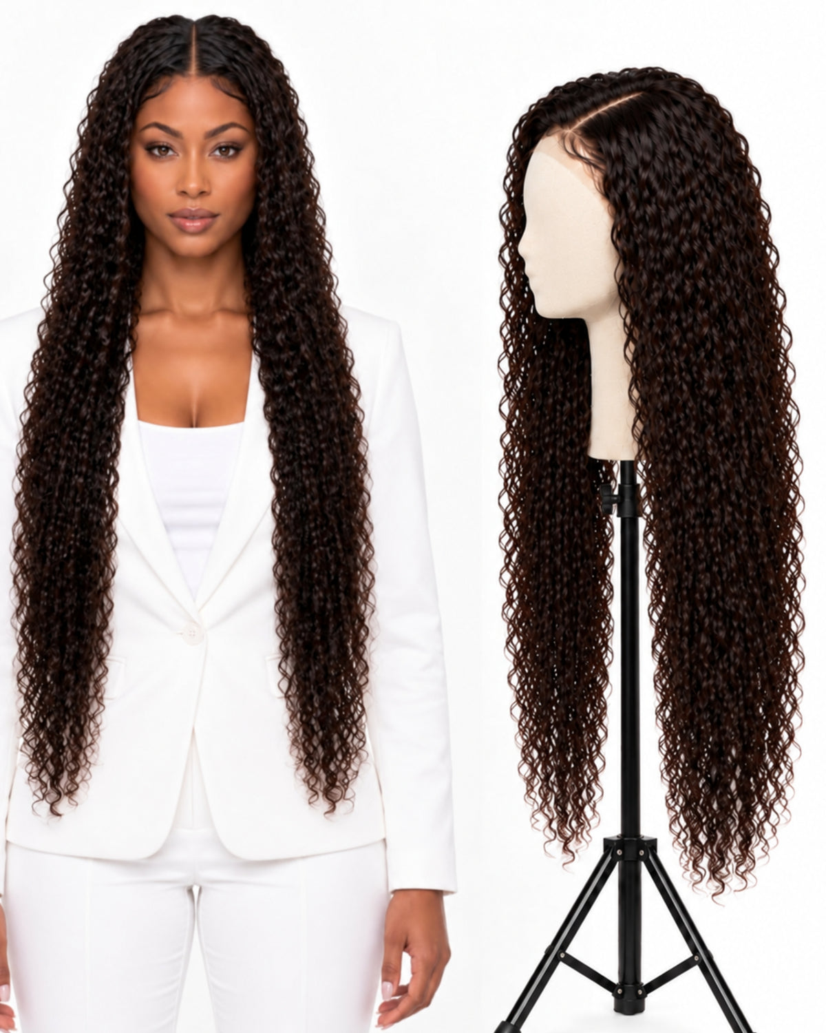 Natural brown curly HD human hair lace wig — 80 cm