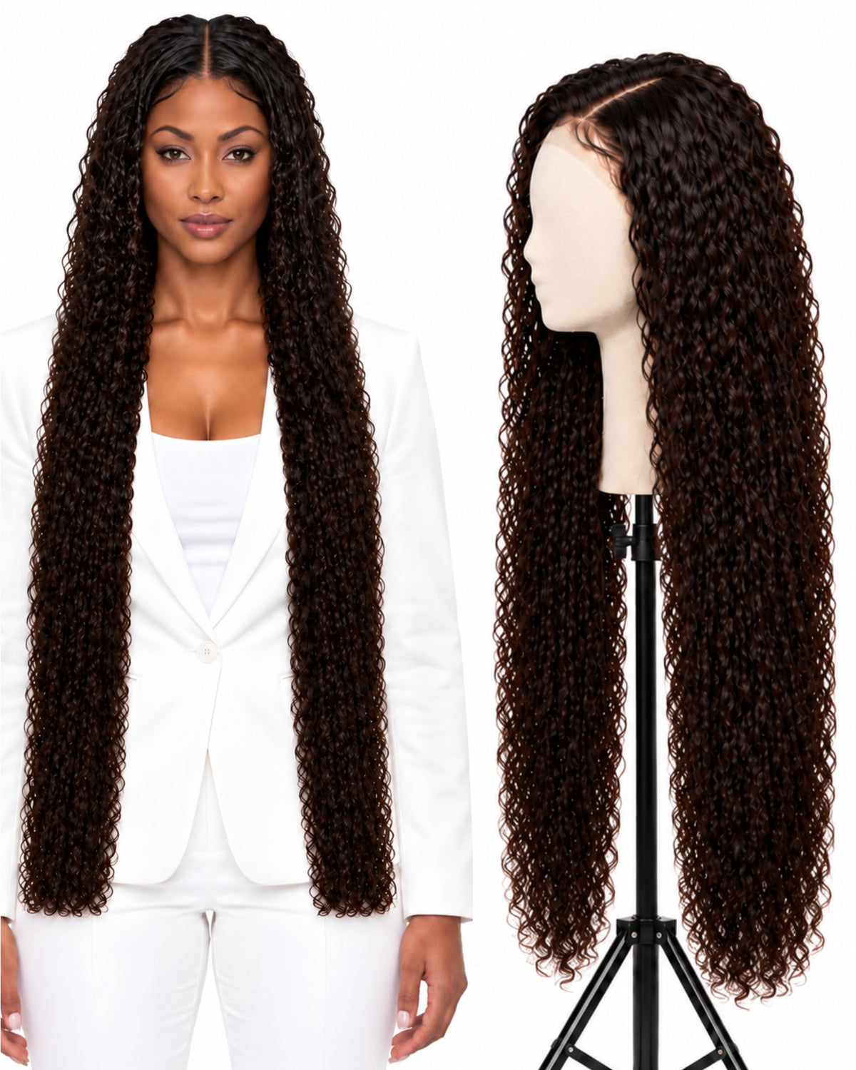 Natural brown curly HD human hair lace wig — 90 cm