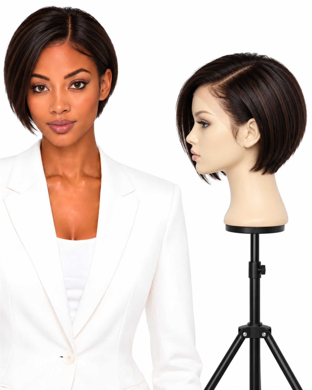 Natural brown straight HD human hair lace wig — 10 cm