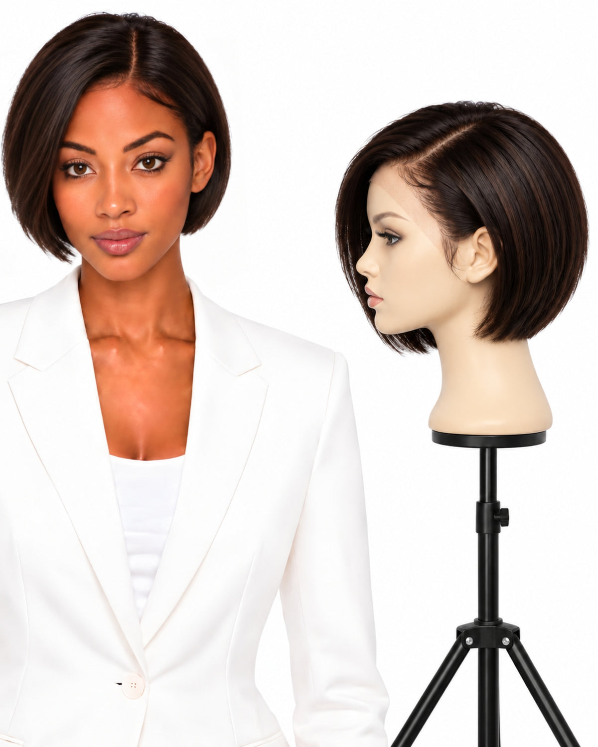 Natural brown straight HD human hair lace wig — 20 cm