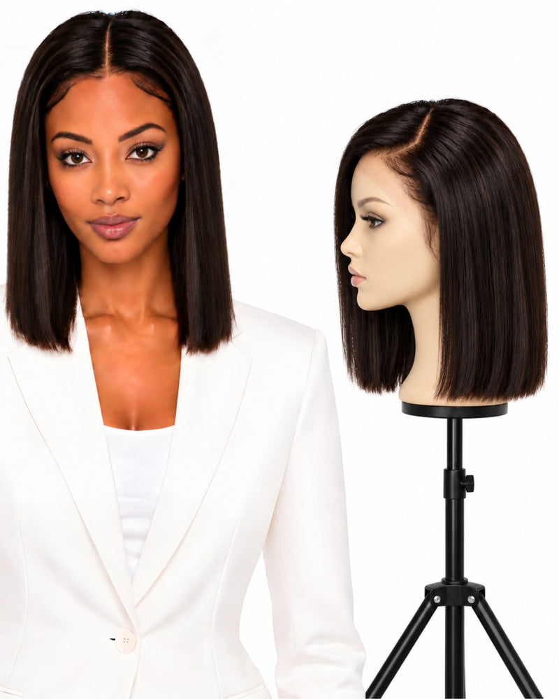 Natural Brown Straight HD Lace Human Hair Wig — 30 cm / Natural