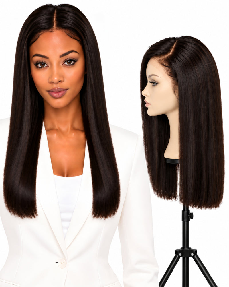 Natural Brown Straight HD Lace Human Hair Wig — 50 cm / Natural