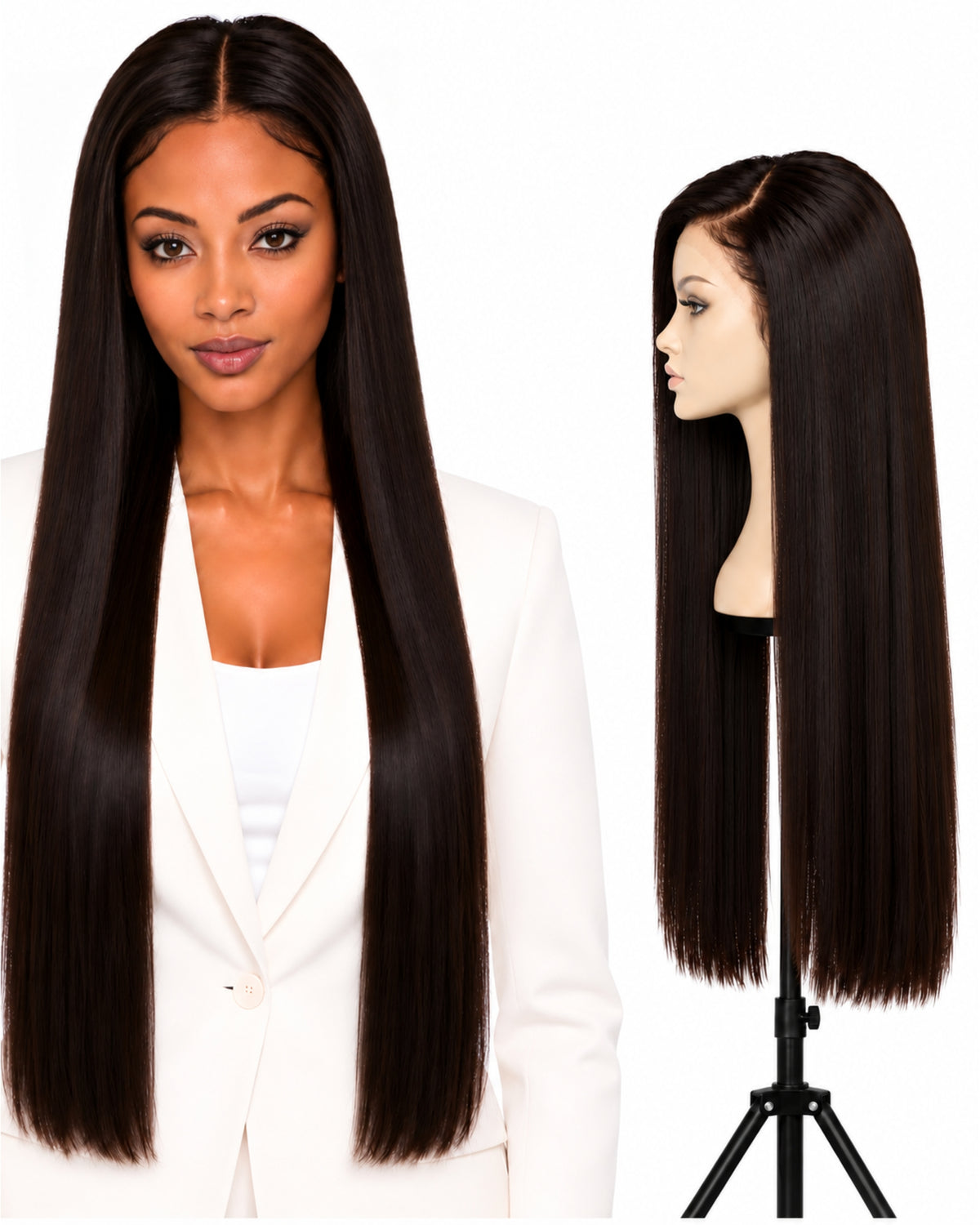 Natural brown straight HD human hair lace wig — 70 cm