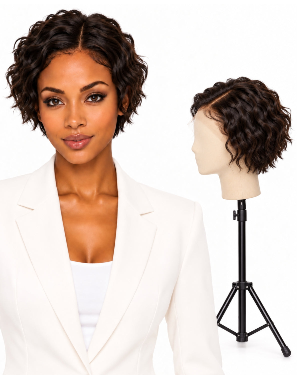Natural brown wavy HD human hair lace wig — 10 cm