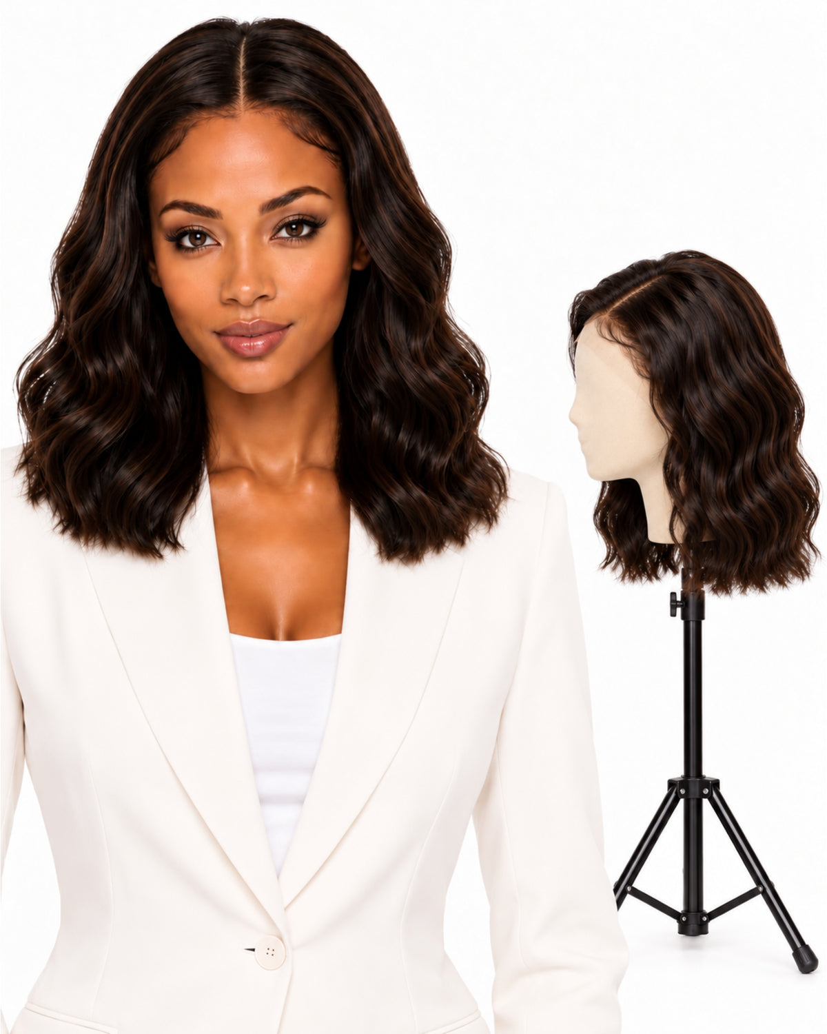 Natural brown wavy HD human hair lace wig — 30 cm
