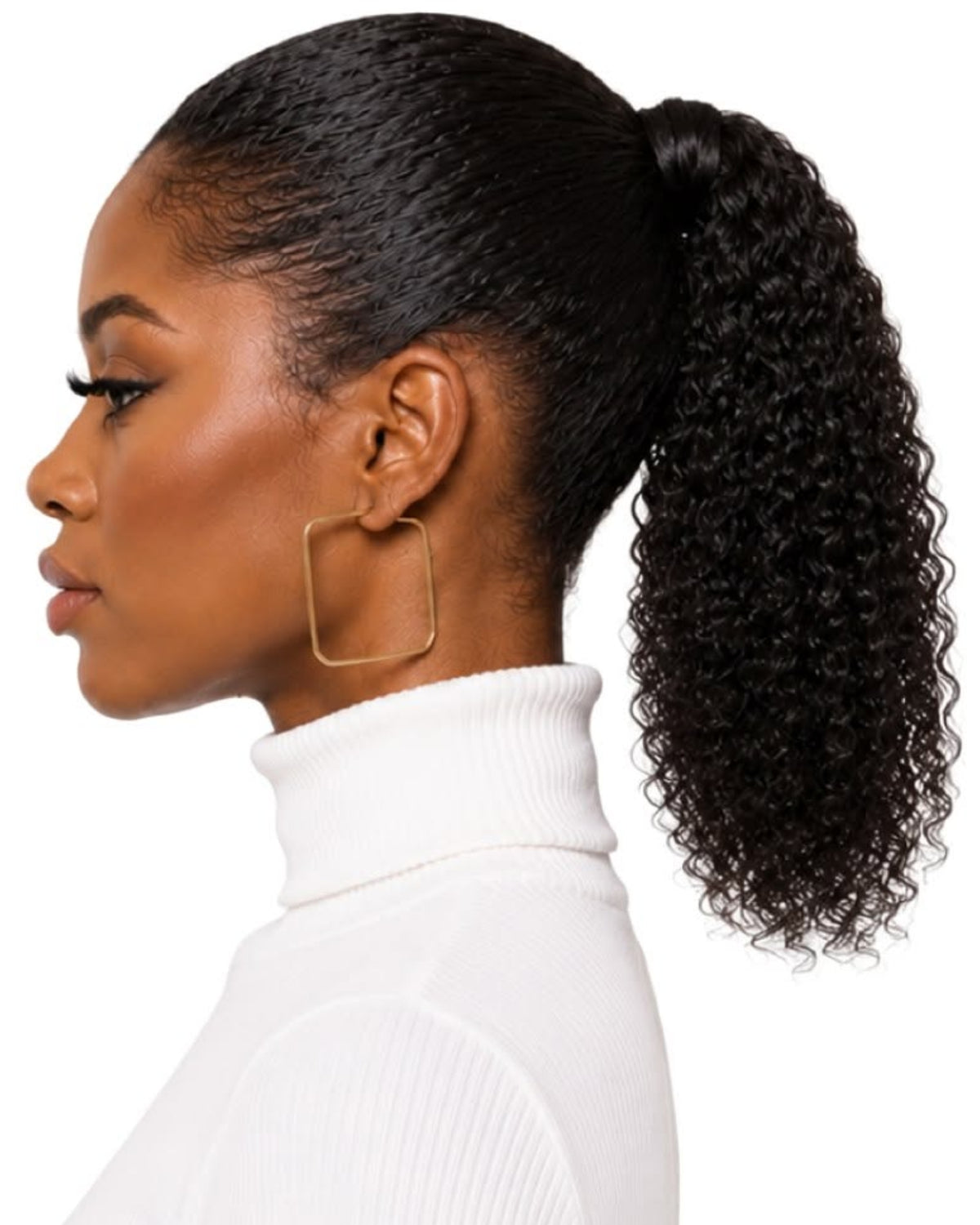 Black curly human hair wrap-around ponytail, 30cm
