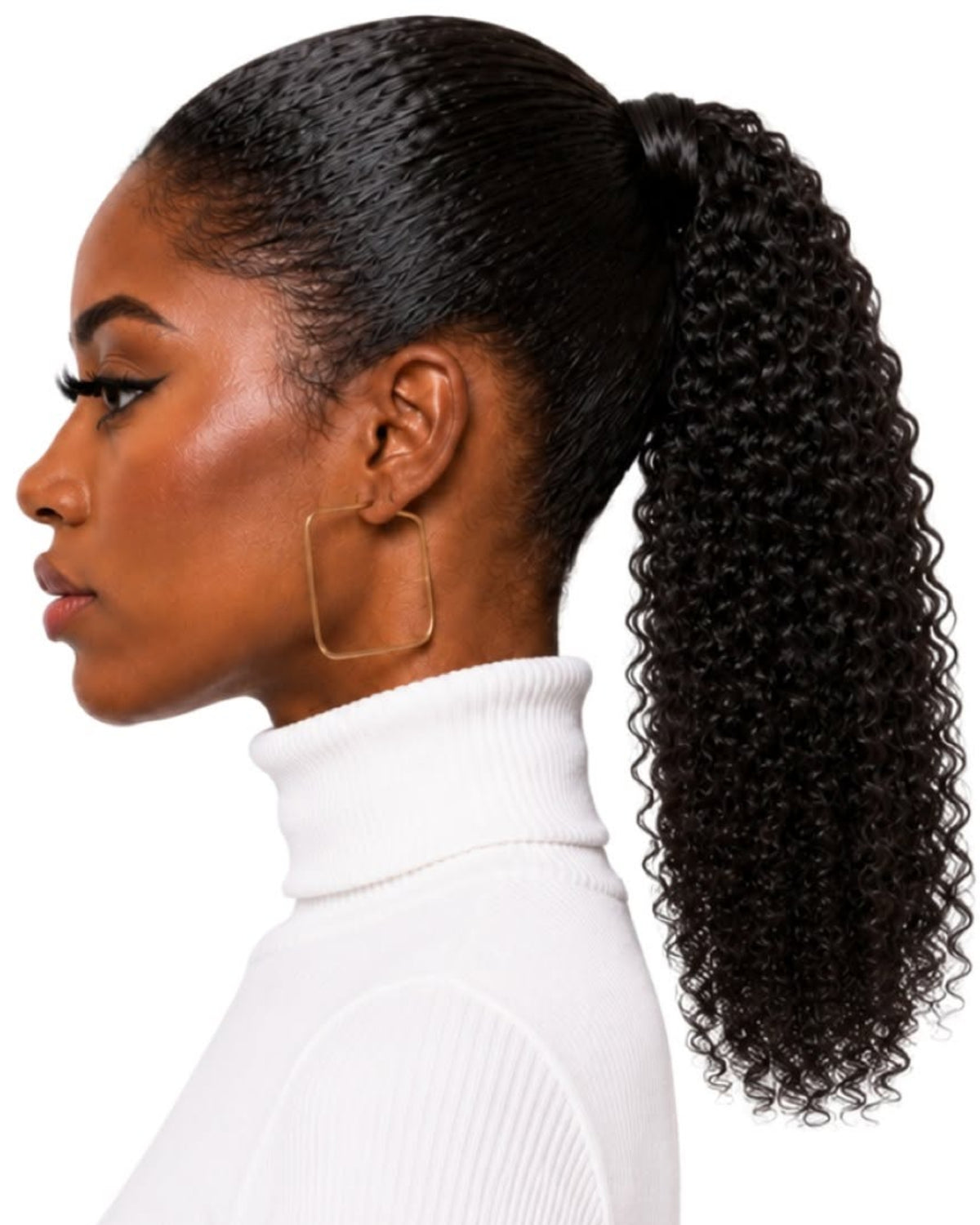 Black curly human hair wrap-around ponytail, 40cm