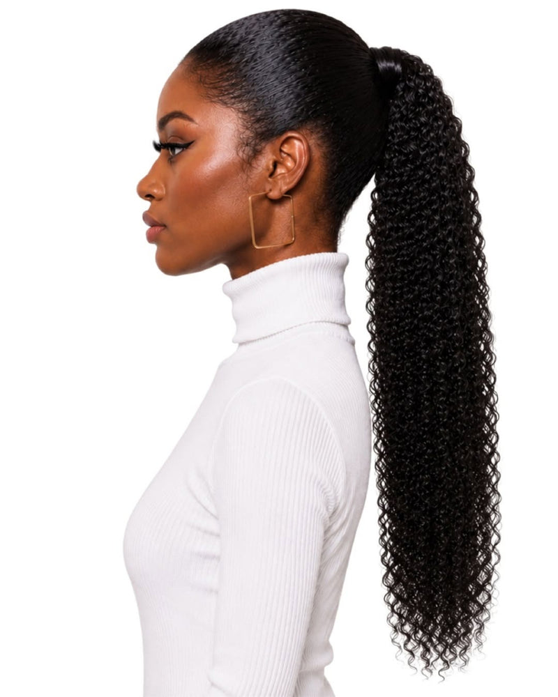 Black Curly Wrap-Around Human Hair Ponytail — 70cm