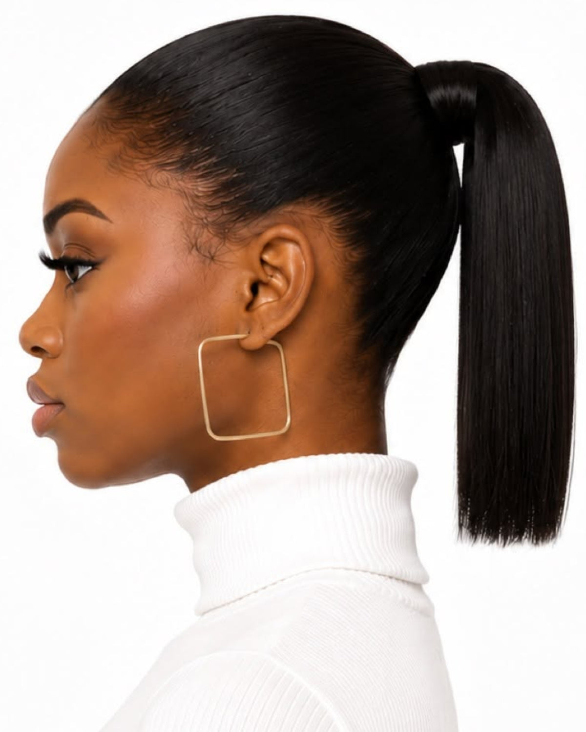 Black straight human hair wrap-around ponytail, 30cm