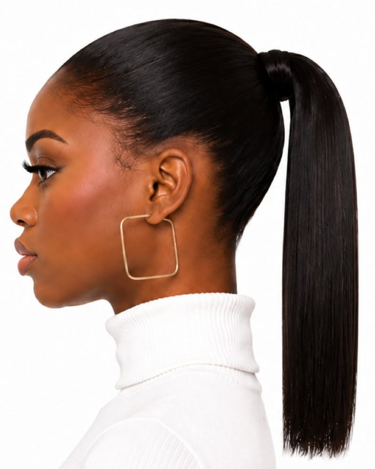 Black straight human hair wrap-around ponytail, 40cm