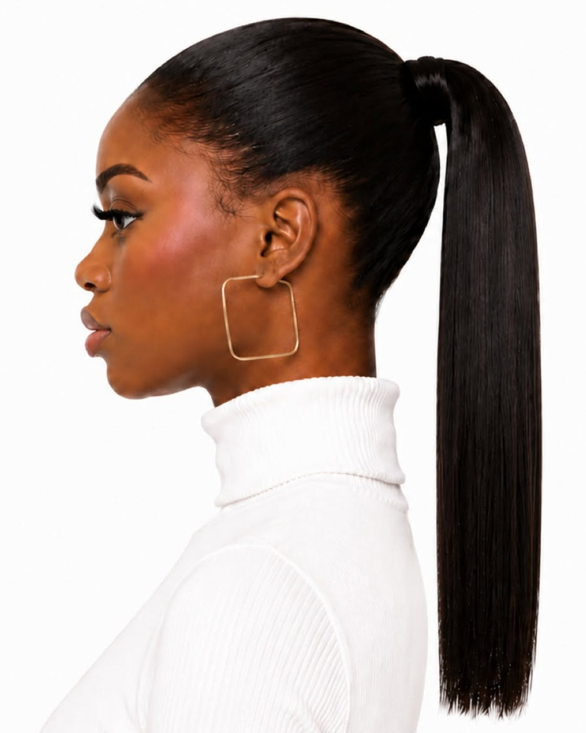 Black straight human hair wrap-around ponytail, 50cm