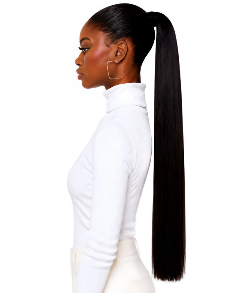 Black Straight Wrap-Around Human Hair Ponytail — 80cm