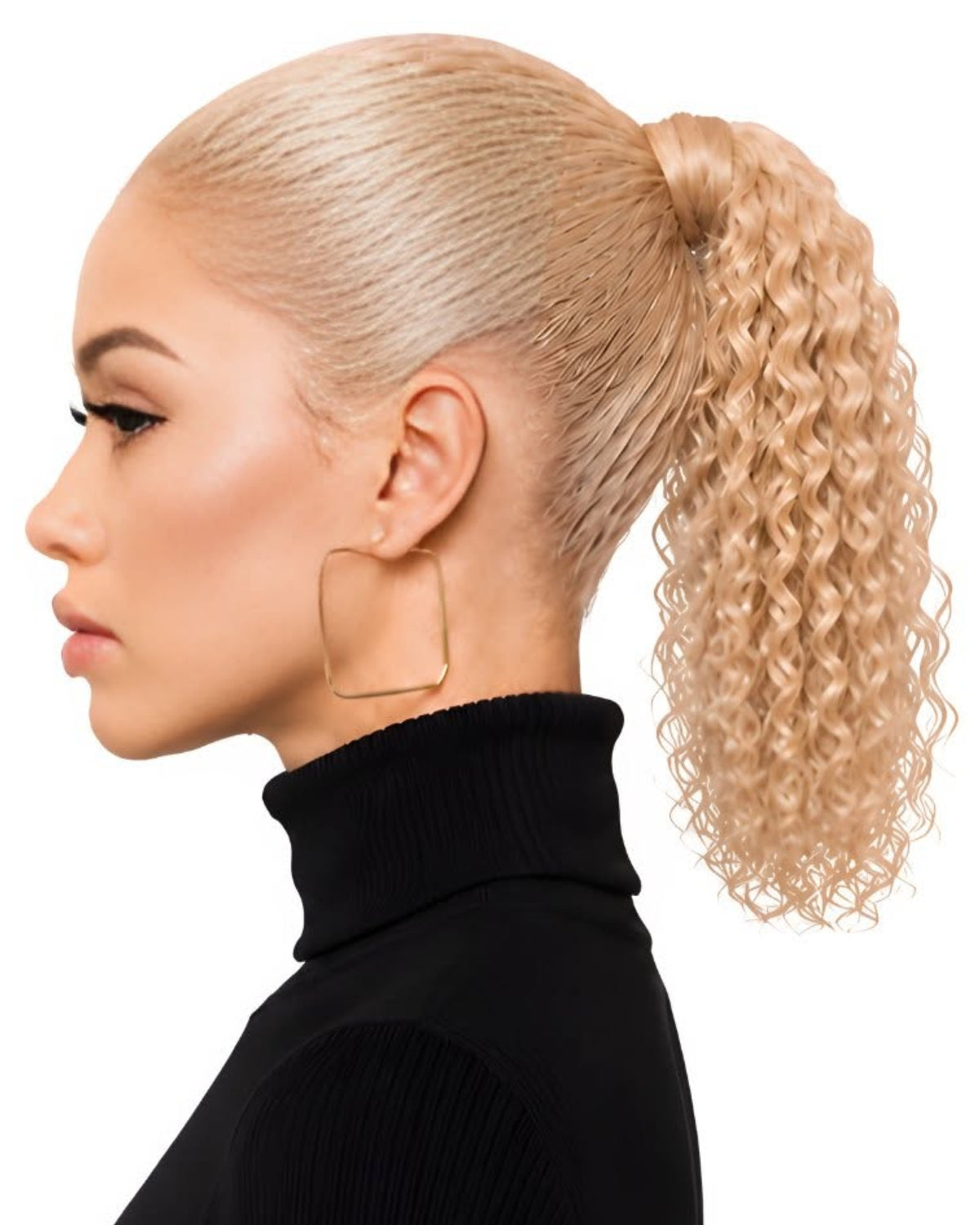 Blonde curly human hair wrap-around ponytail, 30cm