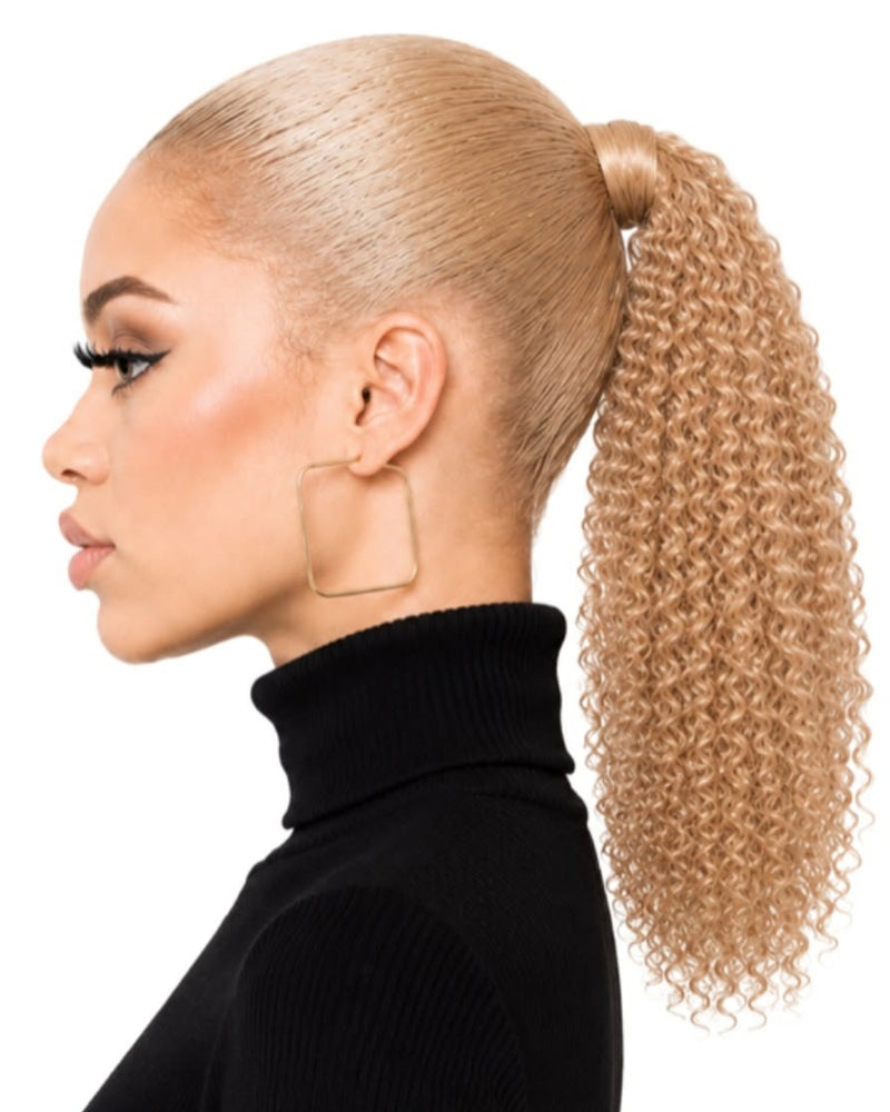 Blonde Curly Wrap-Around Human Hair Ponytail — 40cm