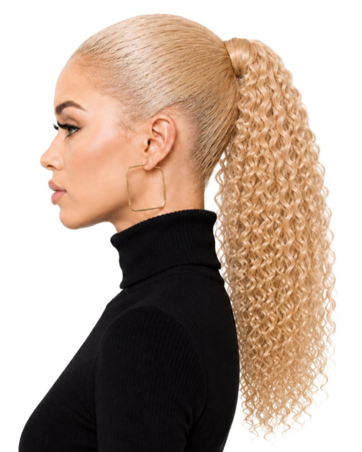 Blonde curly human hair wrap-around ponytail, 50cm