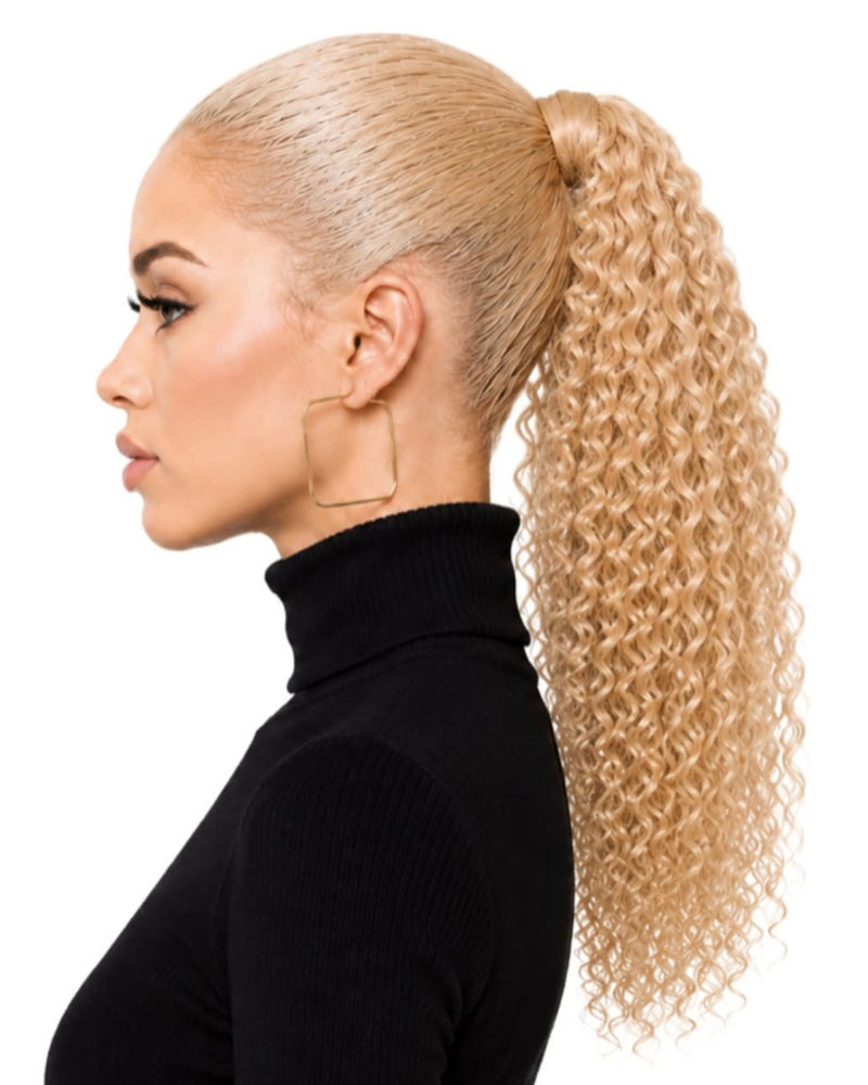Blonde Curly Wrap-Around Human Hair Ponytail — 50cm
