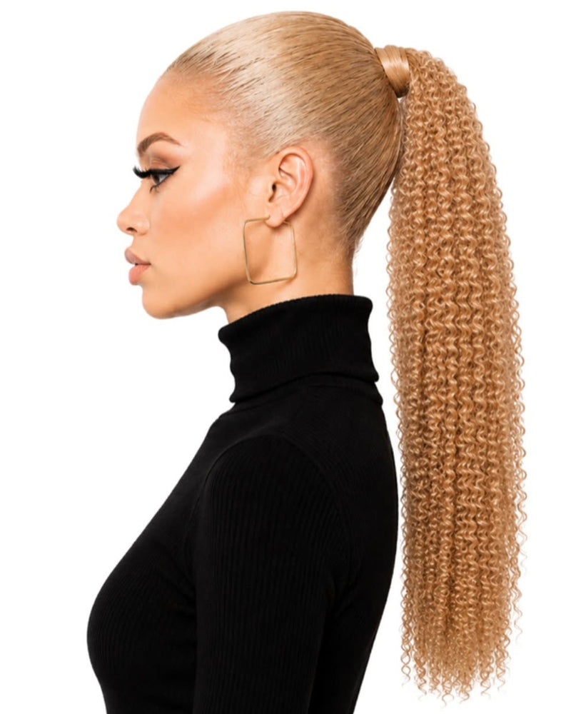 Blonde Curly Wrap-Around Human Hair Ponytail — 60cm
