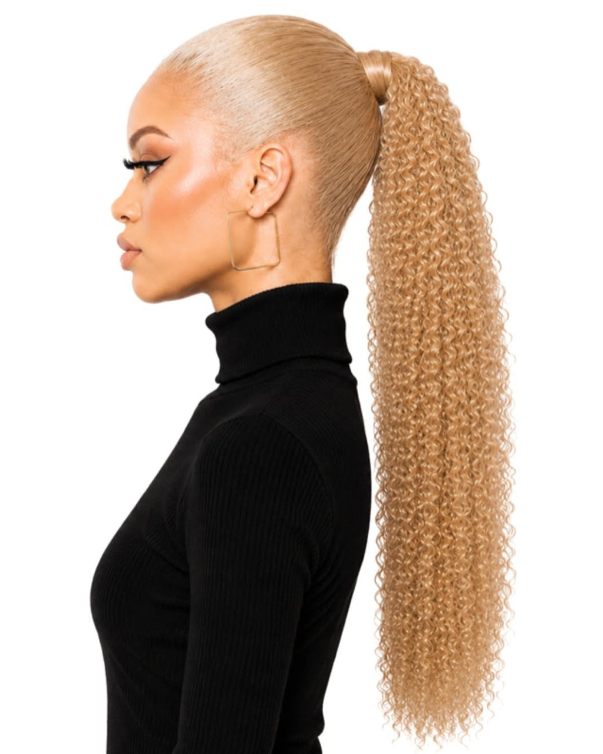Blonde curly human hair wrap-around ponytail, 70cm