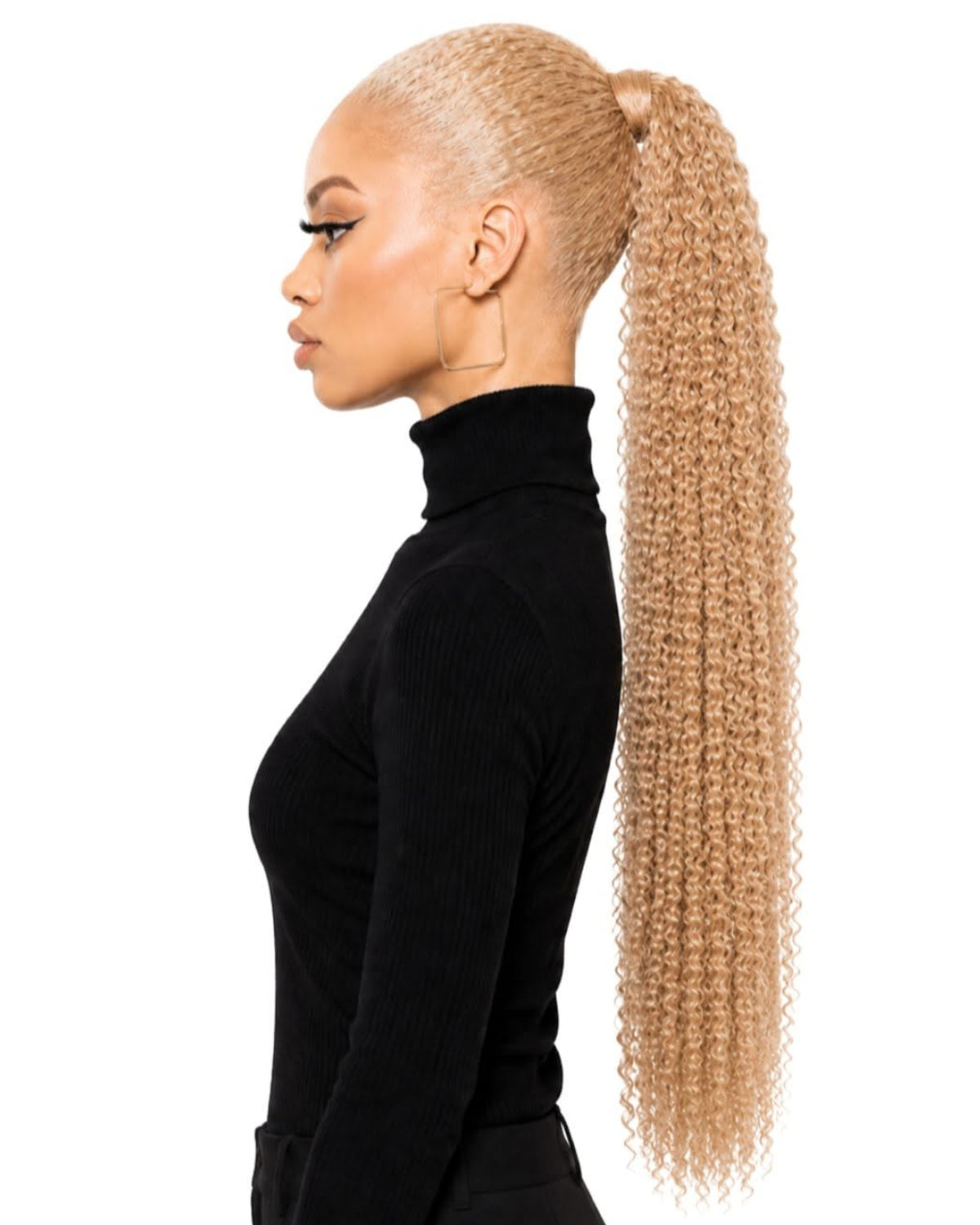Blonde curly human hair wrap-around ponytail, 80cm