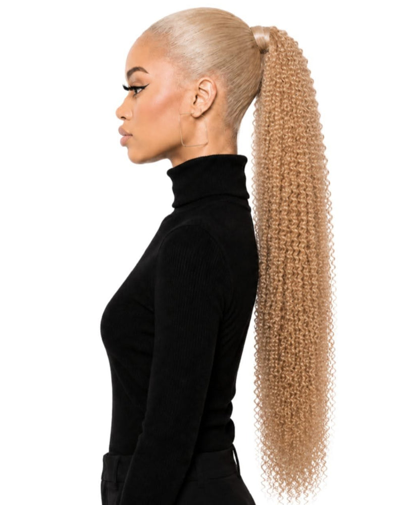 Blonde Curly Wrap-Around Human Hair Ponytail — 90cm