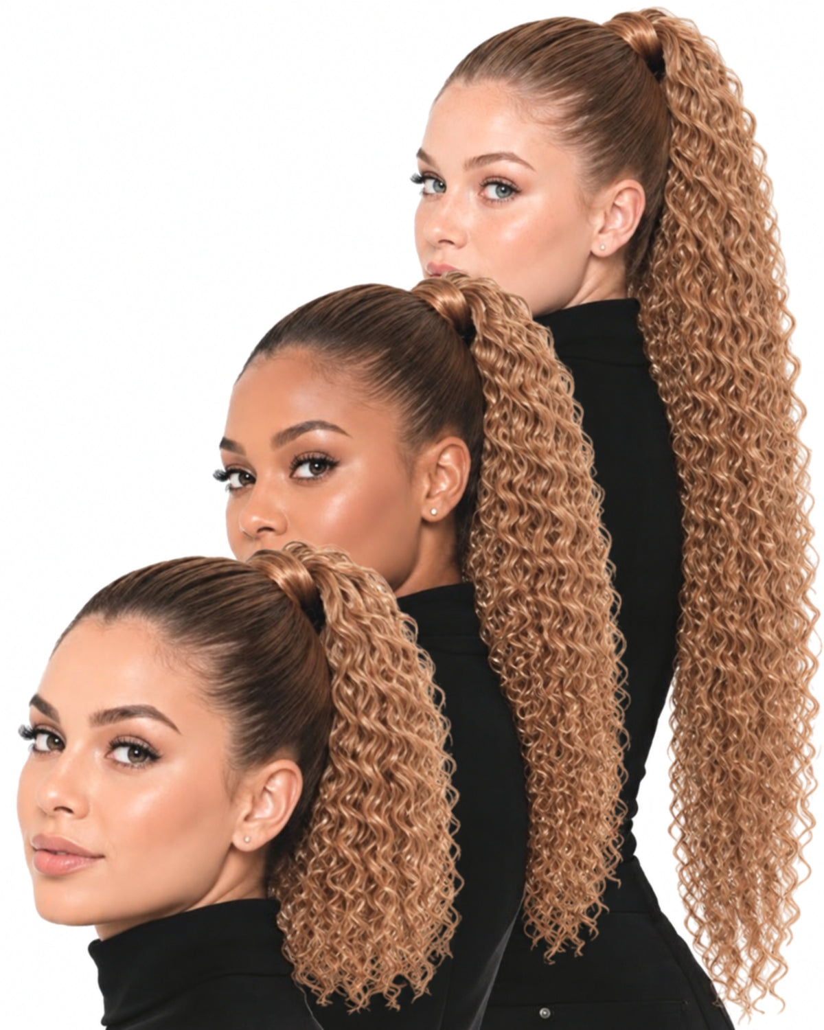 Blonde curly human hair ponytails in three lengths