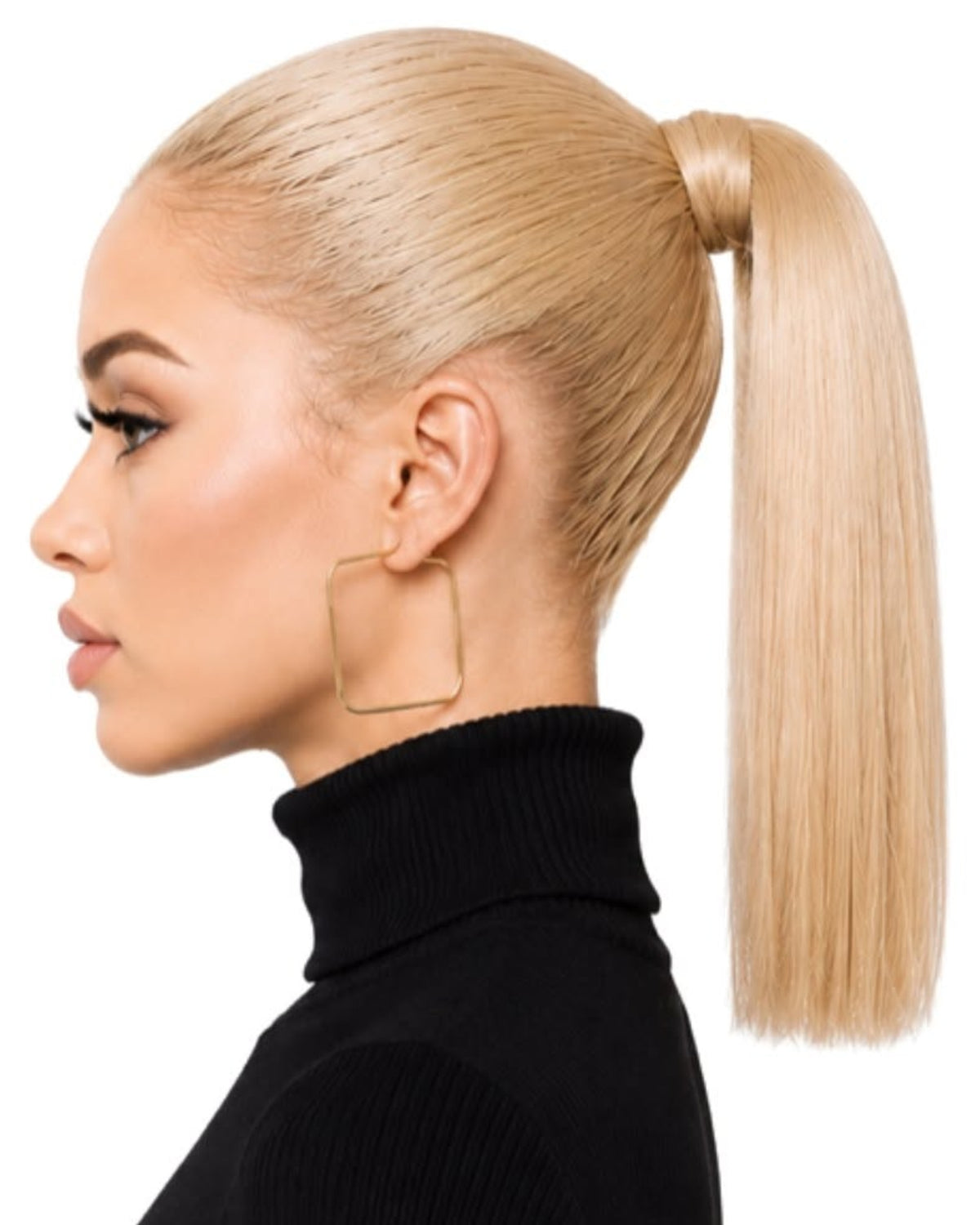 Blonde straight human hair wrap-around ponytail, 30cm