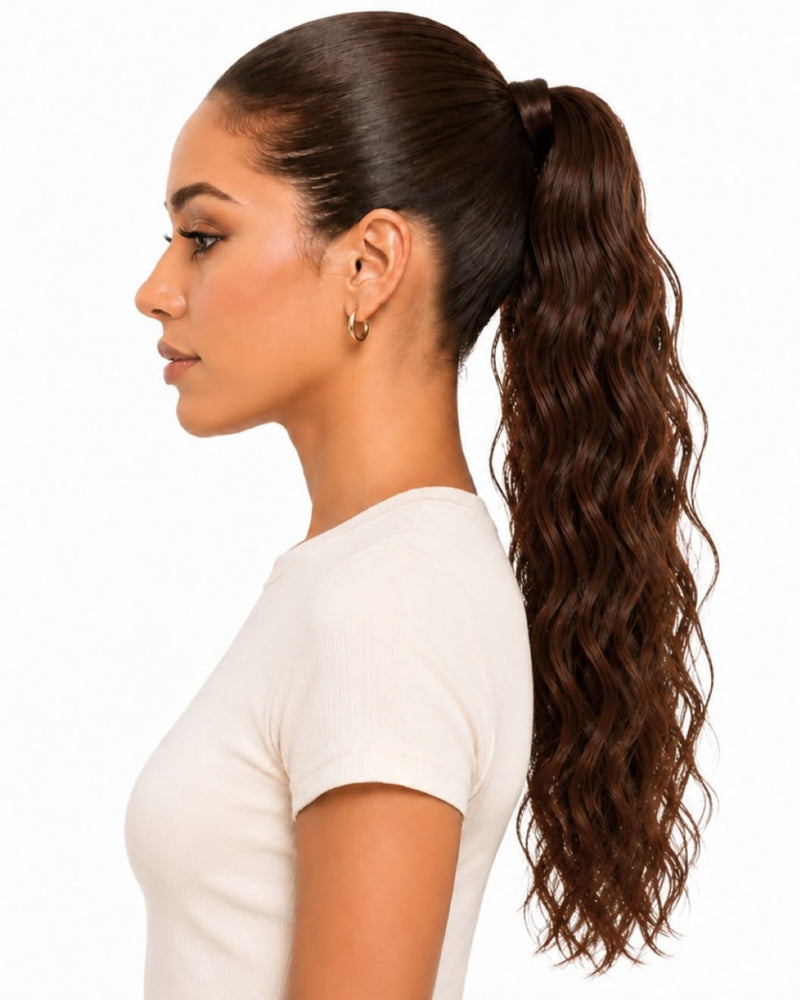 Brown Wavy Wrap-Around Human Hair Ponytail — 60cm