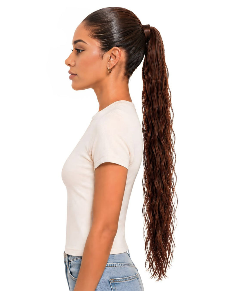 Brown Wavy Wrap-Around Human Hair Ponytail — 80cm